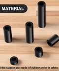 Outlet Spacer Kit With 120 Non-Threaded 6mm Rubber Spacers, Assorted 6 Sizes, Black spacers on wooden surface