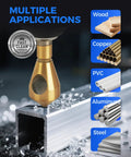 Heavy Duty Titanium Coated HSS Countersink Drill Bit Set for Wood and Metal shown on aluminum with material applications