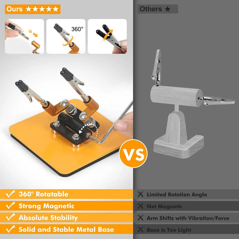 Comparison of Magnetic Helping Hands Soldering Station with Stable Base and competitor's product
