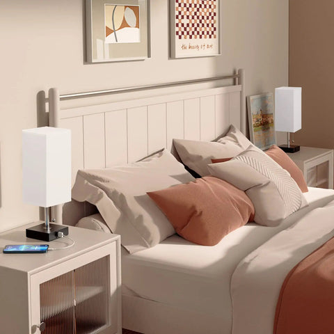 Set Of 2 Bedside Lamps With Dual USB Ports For Fast Phone Charging, Nightstand Table Lamps With White Fabric Shade by bedside