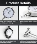 Precision bore gauge set collage: chrome dial gauge, wear-resistant thread, plastic shell, high-strength quenching probe