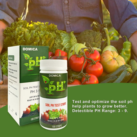 100 Count Soil pH Test Strips For Gardening And Lawn Care pH 3 To 9 Quick Mud pH Tester Paper with vegetables and plants background