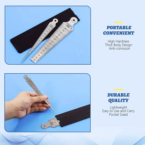 Three Piece Inch And Metric Taper Gauge Set For Welding And Bore Sizing In Stainless Steel With Imperial And Metric Scales