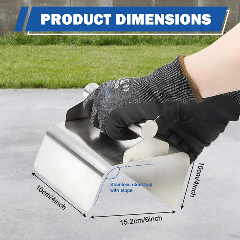 Person using Concrete Curb Trowel Edger With Wave Putty Knife, Ergonomic 4x6x4 Inch Handle, Rust Resistant Stainless Steel Landscape Tool