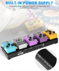 Guitar Pedalboard With Built In Power Supply, Compact 15 By 5.1 Inch Aluminum Pedal Board, multi-color pedals displayed