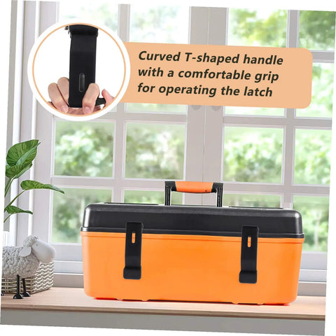 Close-up of 4 Pack Flexible Rubber Draw Latch Concealed Keeper on an orange cargo box with T-shaped handle