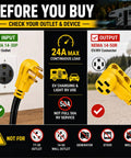 Image showing heavy duty fifty foot EV charger adapter Nema 14-30P to 14-50R, illustrating connection for EV charging.