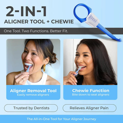 All In One Invisalign Aligner Removal Tool With Built In Chewies Pack Of 2 Easy Removal And Perfect Seat For Aligners Retainers And Trays Patented 2 In 1 Design For Cleaner Wear And Secure Fit, blue 2-in-1 tool