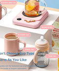 Smart Electric Mug Warmer With Three Heat Modes And Automatic Shutoff Keeps Your Daily Brew Piping Hot Without The Burn, showing various cups and beverages.