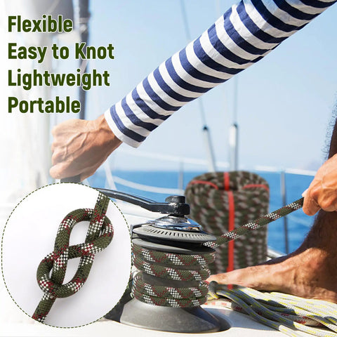 Sailor using half inch by one hundred foot static polyester arborist rope with 9000 lbs MBS and 48 strands for sailing