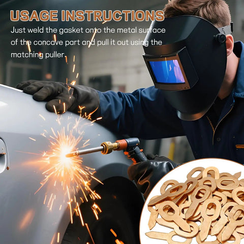 100 Pack Ot Straight Washers With Heavy Duty Car Dent Puller Rings For Knocking Out Dents Fast Sheet Metal Repair Pulling Tools And Panel Welder Consumables Smooth It Out, in use for welding metal.
