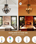 Four Light Farmhouse Pendant Lighting Featuring Rustic Faux Wood Chandelier Details And Sleek Flush Mount Fixture For Kitchen Island Dining Room on and off comparison in modern dining space.
