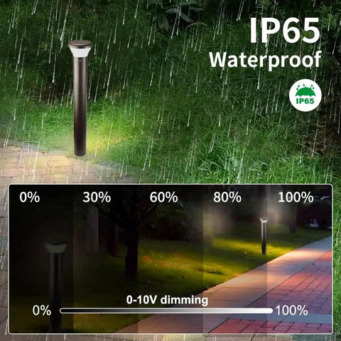 Heavy Duty Led Bollard Light 42 Inch Outdoor Pathway Fixture With Adjustable Watts And Tunable Temps For Driveway Glow Up And Backyard Hangout Spot Ul Listed One Pack in rain with dimming scale.
