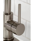 Close-up of Concord Bar Faucet Brushed Nickel handle with drip-free ceramic disc cartridge, showing sleek brushed finish