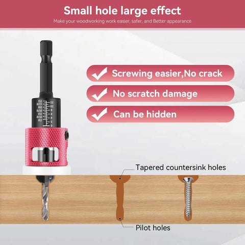 Five Piece Countersink Drill Bit Set With Low Friction Depth Stop For Woodworking, HSS M2 Tapered Bits And Carbide Bits