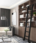 Retractable Sliding Barn Door Ladder Kit With Full Track Set For Home Indoor Loft No Fuss Install Quiet Smooth Operation Aluminum Alloy Ladder Included in living room library