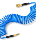 Hella Flexible Polyurethane Recoil Air Hose With Built In Bend Restrictor And Snappy Brass Quick Connect Couplers, 25 Ft Blue Coil