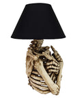 Rest In Pieces Gothic Skeleton Table Lamp With Black Shade 14 Inch Tall Spooky Skeletal Torso Accent For Living Room Or Bedroom Decor Halloween Lighting Dark Vintage Vibe featuring skeletal torso base and black shade.