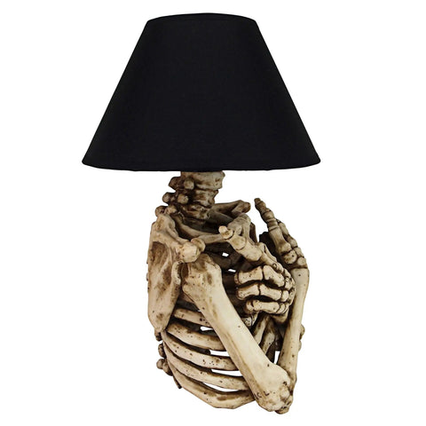 Rest In Pieces Gothic Skeleton Table Lamp With Black Shade 14 Inch Tall Spooky Skeletal Torso Accent For Living Room Or Bedroom Decor Halloween Lighting Dark Vintage Vibe featuring skeletal torso base and black shade.