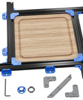 Buttery Smooth Adjustable Router Jig For Cutting Board Handles Corner Guide with black frame, blue accents, and wooden cutting board template.