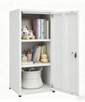Heavy Duty Metal Storage Cabinet With Lock, 3 Adjustable Shelves, single door steel locker, white finish, open view