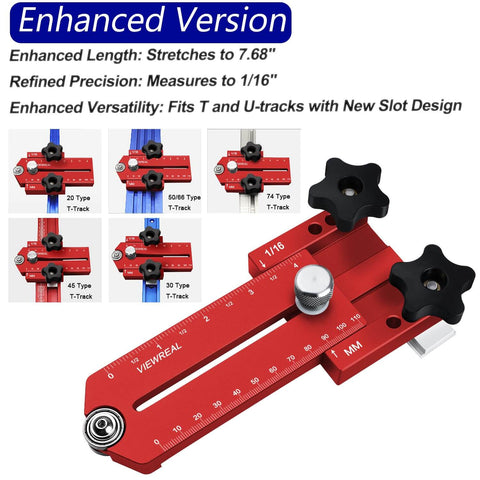 Thin Rip Jig For Table Saw With Extended Fence Guide Works With Router Tables And Saw Systems Perfect For Easy Repeating Narrow Strip Cuts And Precise Smooth Slices In Woodworking Projects, red enhanced version close-up view with measurement scales