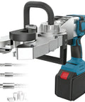REWECI Cordless Rebar Threader Machine 800W Brushless Motor With Lithium Battery For High Torque Steel Bar Threading And Cutting Heavy Duty Power Tool showing grip and attachments.