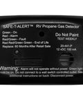 Compact Propane Gas Alarm For Rvs With Surface Mount, 20 Series Mini LP Gas Detector with back warning label and test button.