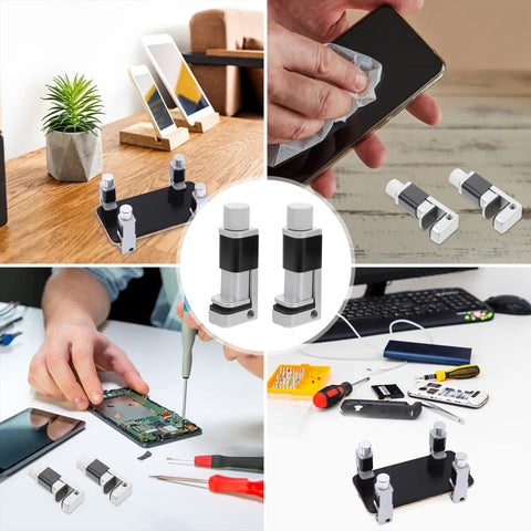 Screen Fixation Clip Set For Phones And Tablets Adjustable Non Scratch Rubber Lining Clamps For Quick Easy Screen Repair And Maintenance Perfect For Fast Install And Secure Hold with various views including use on a phone.