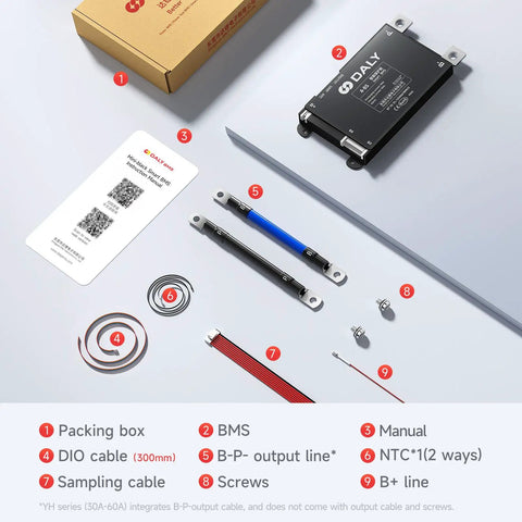 No Sweat Smart Bluetooth Battery Bms 30Amp with cables and manual for LiFePO4 packs at 12V and 24V.