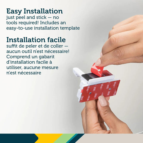 Hand demonstrating Adhesive Cabinet Latch Set 4 Piece For Childproofing White Peel And Stick Easy Install No Tools Required