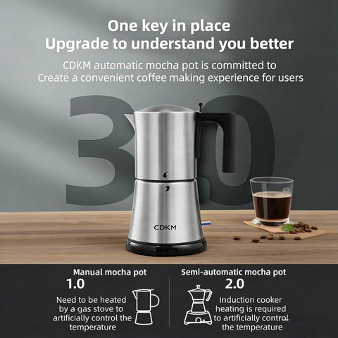 Fully Automatic Mocha Coffee Pot Electric Moka Pot Stainless Steel One Touch Coffee Maker For 3 To 6 Cups 350Ml