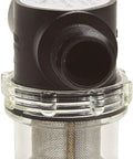 Inline Strainer 255-213 Half Inch MNPT To FNPT For 2088 Series Pumps with black cap and transparent debris filter bowl