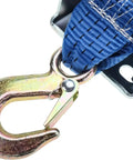 Close-up of hook and polyester strap on Beefy Heavy Duty Hand Winch 600 Lbs Gear Winch With 21 Cm Handle Crank for marine use.