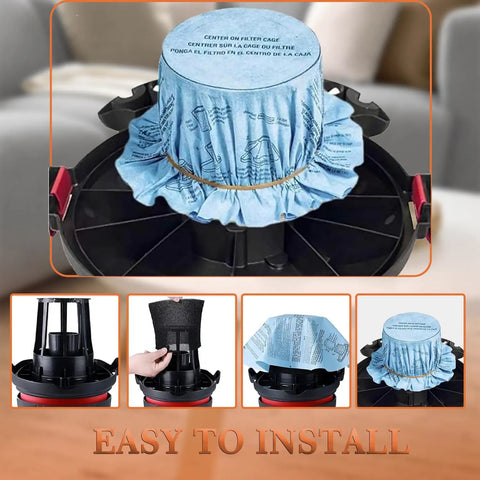 Reusable Wet Dry Vac Filter Set VF2002 90107 Dry Disc Vacuum Filters with blue filter cover and retaining band