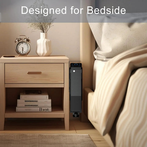Three Way Access Biometric Gun Safe For Handgun With Fingerprint Recognition PIN Code And Key Backup beside bed