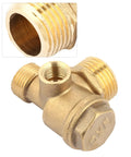 Three Port Brass Air Compressor Check Valve for Tube Connector Tool, G1/8 Internal Thread, G3/8 and G1/2 External Threads, Central Pneumatic Compatible, Seals Tight to Stop Leaks, Direct Replacement Part brass three-port connector