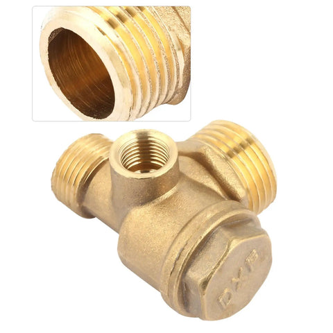 Three Port Brass Air Compressor Check Valve for Tube Connector Tool, G1/8 Internal Thread, G3/8 and G1/2 External Threads, Central Pneumatic Compatible, Seals Tight to Stop Leaks, Direct Replacement Part brass three-port connector