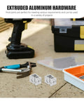 Adjustable Door Closing Hinges 4 Pack Aluminum Extrusion Pivot Joint Zinc Alloy lying near toolbox and tools