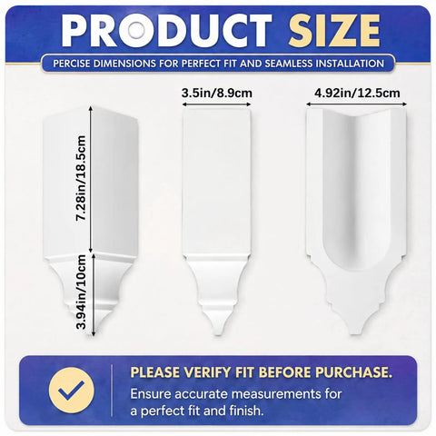 Dimensions guide for 4 Pack Crown Molding Inside Corner Blocks From Real Plaster Gypsum, 3.5 W x 3.5 D x 11.25 H