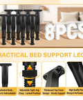 Eight Piece Adjustable Bed Frame Support Legs Twist Base From 7.8 To 14.6 Inches With Mounting Screws display on a surface, showcasing design.