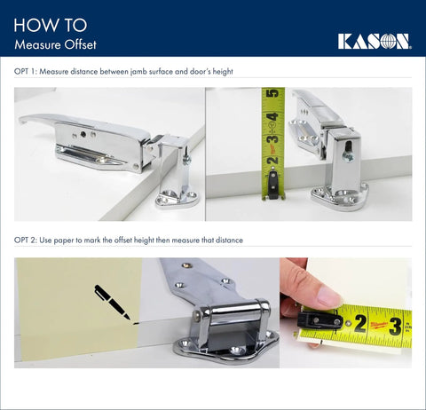 Illustration showing how to measure offset for Spring Assisted Hinge With High Lift Cam System For Heavy Walk-In Doors, 1-3/8 Inch Offset
