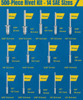 500 Piece Pop Rivets Assortment Kit With 14 SAE Aluminum Blind Rivets for metal work, DIY, automotive, and home repair in various sizes