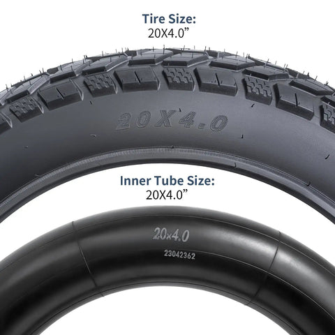 Heavy Duty 20x4 Fat E Bike Tires And Tubes Set For Electric Bikes And Mountain Bikes All Terrain High Performance 20x4 Tires With 32mm Schrader Tubes And Directional Tread Fits 20x4 E Bike MTB, 20x4.0 tire and inner tube size shown