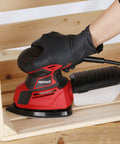 Person using Powerful Hand Sander For Woodworking, 14,000 OPM Detail Sander With Vacuum Dust Box, 12 Sandpapers Included on wood