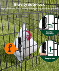 Weatherproof Outdoor Chicken Coop With Heavy Duty Cover, Portable Metal Run Pen enclosure showing gravity auto-lock feature