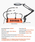 Magnetic Helping Hands Soldering Station 2 In 1 With 3X LED Magnifying Lamp, 5 Flexible Arms on heavy-duty base, front view.