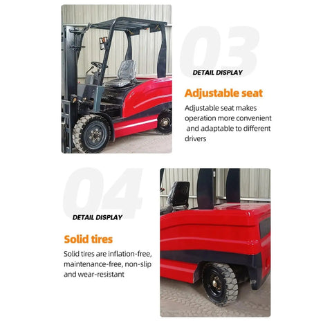Electric Warehouse Forklift For Heavy Duty Cargo Handling And Pallet Transport Workhorse Industrial Lift Truck For Logistics And Storage Facilities Material Moving Equipment For Efficient Warehouse Operations, red electric forklift with adjustable seat and solid tires