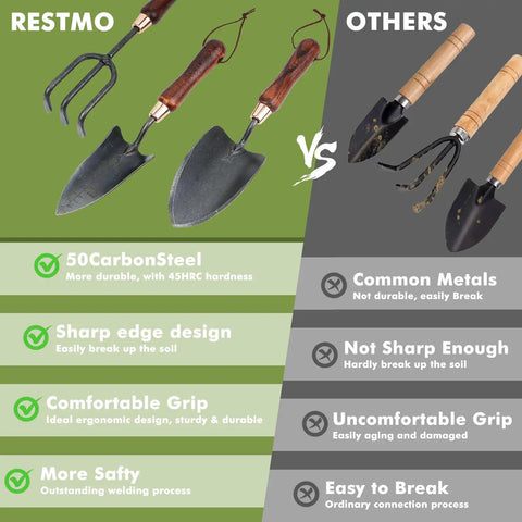 Comparison of 3-In-1 Heavy Duty Garden Tools Kit With Carbon Steel Trowel Transplanter And Cultivator vs regular tools