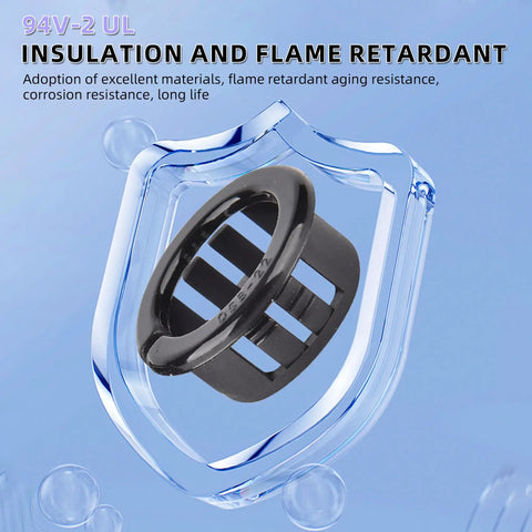 DIY Friendly 50 Pack Black Snap-In Bushing Grommets for Wiring and Tubing flame retardant illustration